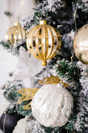 Close-up view of a Christmas tree backgroundの写真素材