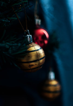 Close-up view of a Christmas tree backgroundの写真素材