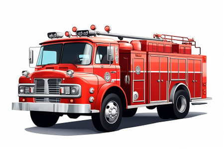 Red Firetruck isolated on white backgroundの素材