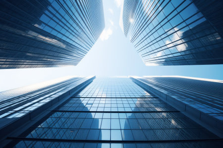 View from the bottom of modern business skyscrapers. generative aiの素材