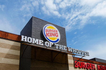 Uralsk, Kazakhstan - 14 June 2023: Burger King restaurant exterior.のeditorial素材