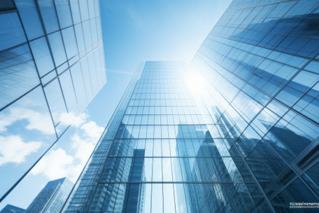 View from the bottom of modern business skyscrapers. generative aiの素材