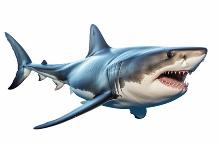 Great shark photo cut out and isolated on white background.の素材