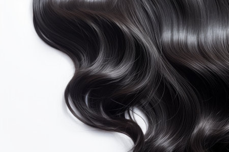 Curly Black Hair Close-up isolated on white background. Generative AI.の素材