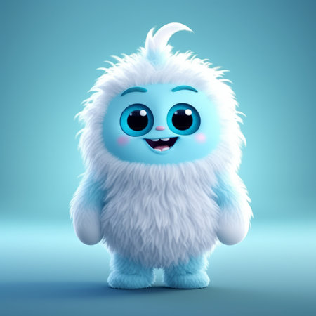 Cute blue furry monster 3D cartoon character.の素材