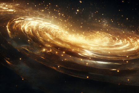 Golden sparkle trail dust in swirl wave style.の素材