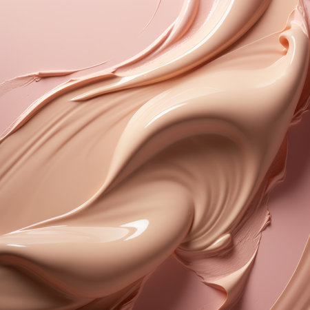 Cosmetic smears of creamy texture on pastel beige background.の素材