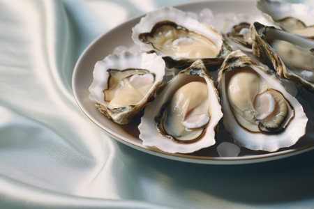 Close-up of oyster on the plate in restaurant.の素材