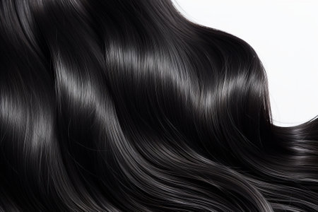 Curly Black Hair Close-up isolated on white background. Generative AI.の素材