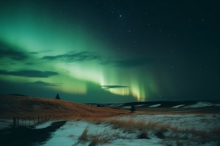 Northern lights beautiful landscape in the forest. Magic night background.の素材