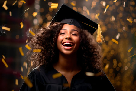 Happy African American black young woman graduating, student celebration.の素材