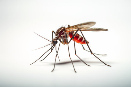 Detailed mosquito fly closeup on white isolated background. Generative AIの素材