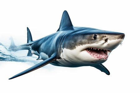 Great shark photo cut out and isolated on white background.の素材