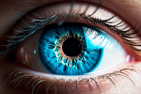 Close-up of human blue eye.の素材