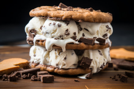 Homemade ice cream sandwich with cookies.の素材