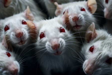 White rats with red eyes, close-up.の素材