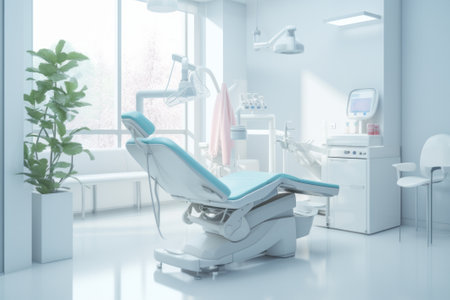 Dentist office white interior with medical equipment.の素材
