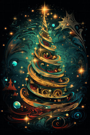 Graphic T-shirt design style Christmas tree celebration.の素材