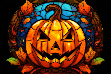 Pumpkin for halloween in the style of stained glass.の素材