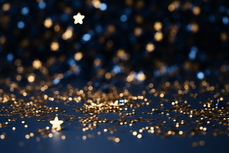 Abstract dark blue background with gold stars from garland.の素材