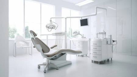 Dentist office white interior with medical equipment.の素材