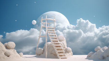 The ladder or the way to heaven, the concept of enlightenment and spirituality.の素材