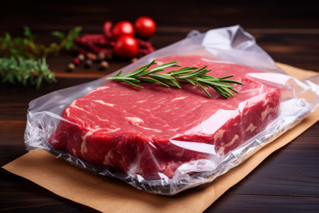 Fresh raw beef ribeye steak sealed in vacuum pack.の素材