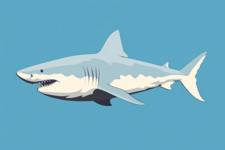 Minimalistic flat illustration of a shark on blue.の素材