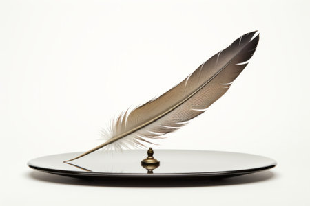 Feather and empty space on the table. The concept of easy choice. Rebalancing investment portfolio.の素材