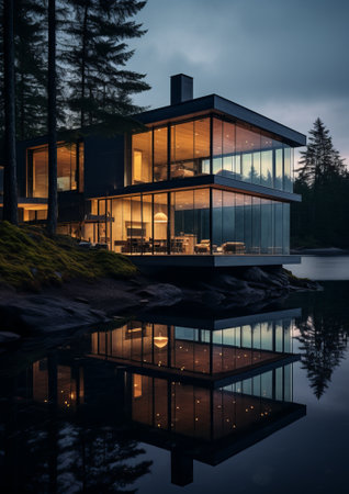 Exterior of Modern Alaskan Mansion, very simple forms, minimalistic, Scandinavian house.の素材