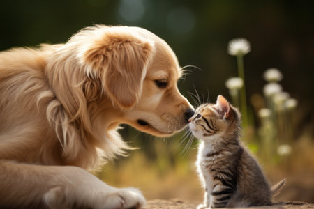 A dog kiss a cat little kitten.の素材