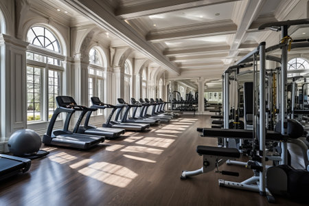 Beautiful gym in large mansion in the New York suburbs.の素材