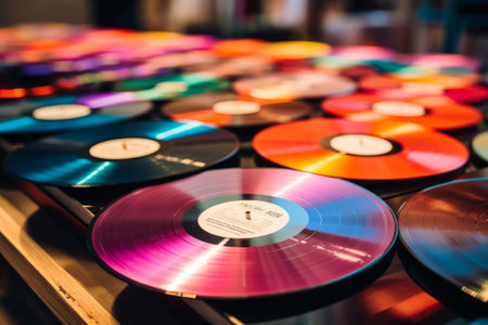 Retro vintage vinyl records background flat lay.の素材