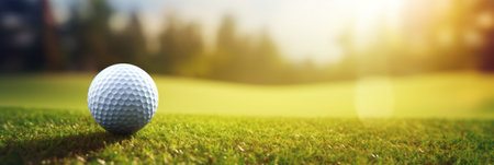 Golf ball on the grass of the golf club. Banner.の素材