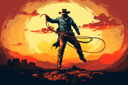 Cowboy lasso colorful vintage illustration.の写真素材