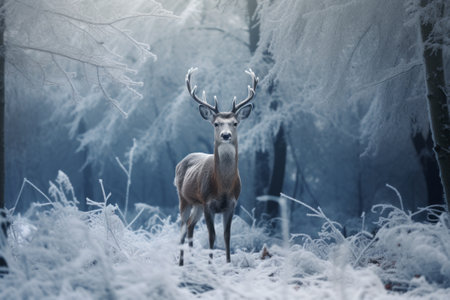 Deer in the woods or forest on winter background.の素材