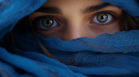 Eyes of a girl in a burqa, close-up.の素材