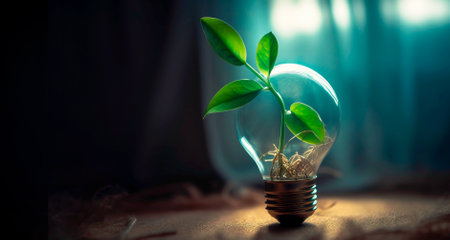The bulb is located on the inside with leaves forest and the trees are in the light. Concepts of environmental conservation and global warming plant growing inside lamp bulb over dry. Bannerの素材