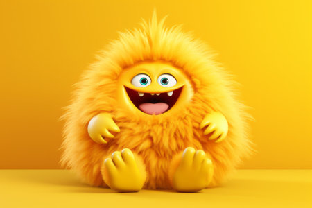 Cute yellow furry monster 3D cartoon character.の素材
