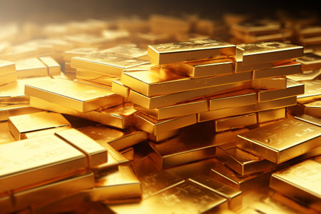 Stacked of gold bars piling up.の素材