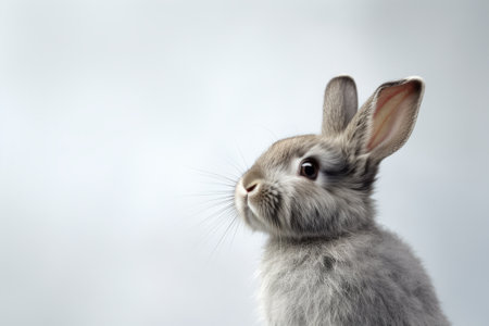Bunny profile in studio on light grey background.の素材