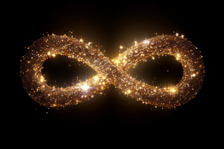 Golden micro particles arranged in the shape of infinite symbol 8.の素材