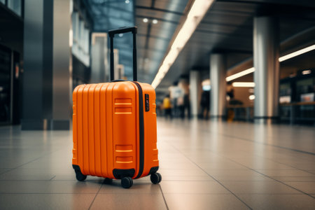 Modern orange suitcase in the airport.の素材
