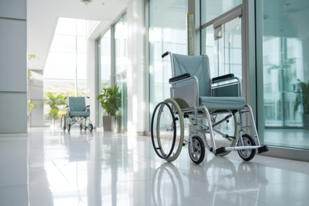 Wheelchairs in the hospital, blurry background.の素材