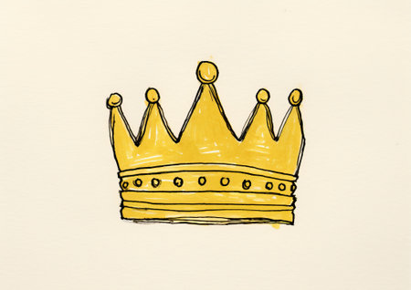 Single line black and yellow crayon doodle of kids crown.の素材
