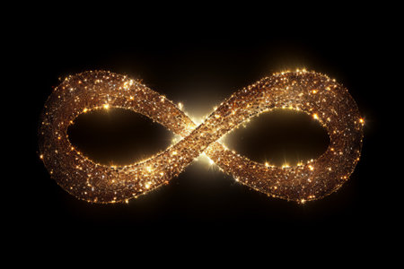 Golden micro particles arranged in the shape of infinite symbol 8.の素材