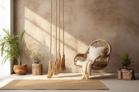 Jute rope used in a boho-style home decoration.の素材