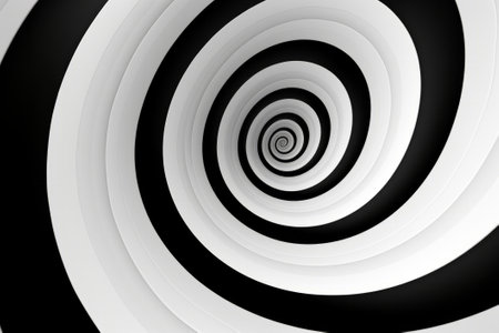 Black and white spiral close-up abstract background.の素材