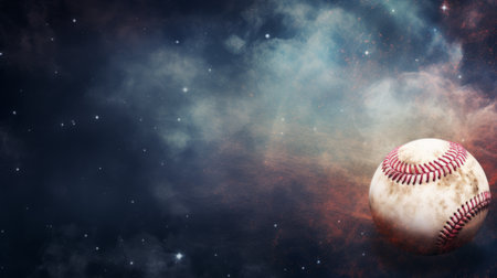 Baseball with fantasy dreamy background, vintage style banner.の素材