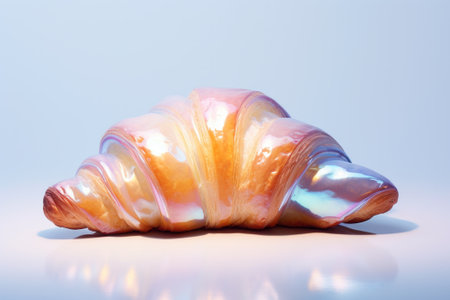 Pastry butter croissant made out of glass with holographic syrup, solid.の素材